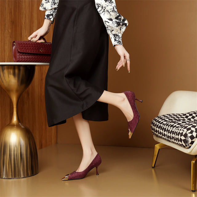 Viprano Glam Square Toe Metal Heel Pumps