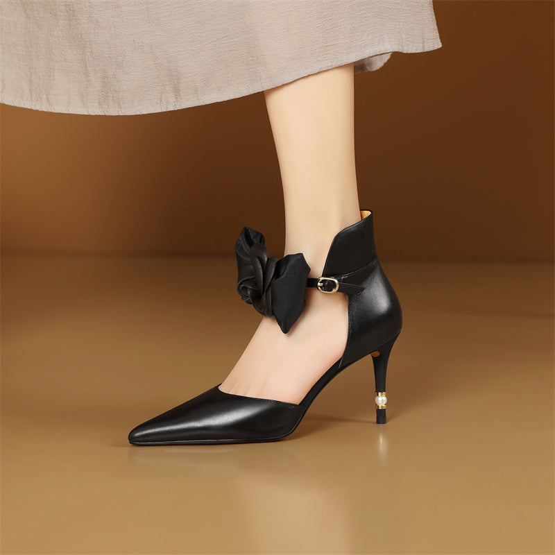 Serpatura Chic Cow Leather Flower Slingbacks