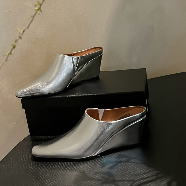 Chic High Heels Square Toe Slip-On Slippers