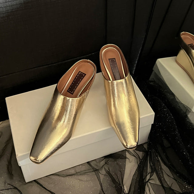 Chic High Heels Square Toe Slip-On Slippers