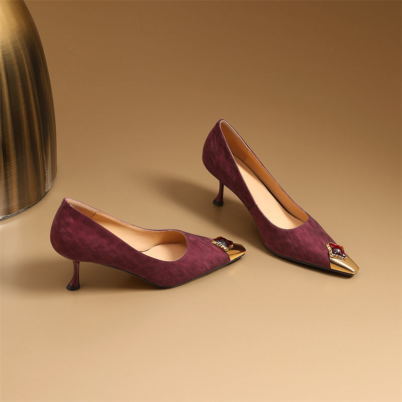 Viprano Glam Square Toe Metal Heel Pumps