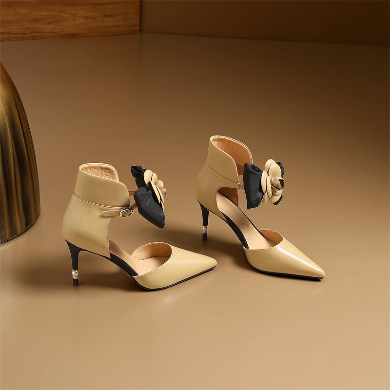 Serpatura Chic Cow Leather Flower Slingbacks