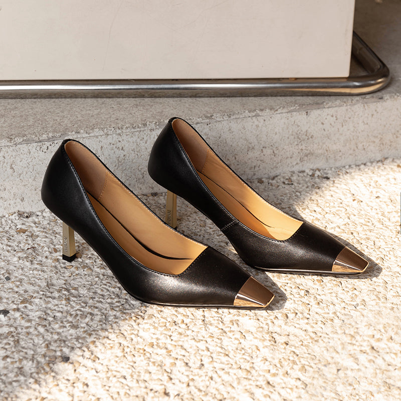 Exoticade CrocoGlam Square Toe Metal Pumps