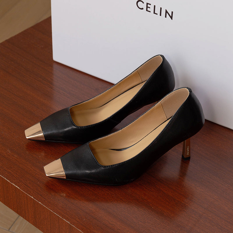 Exoticade CrocoGlam Square Toe Metal Pumps