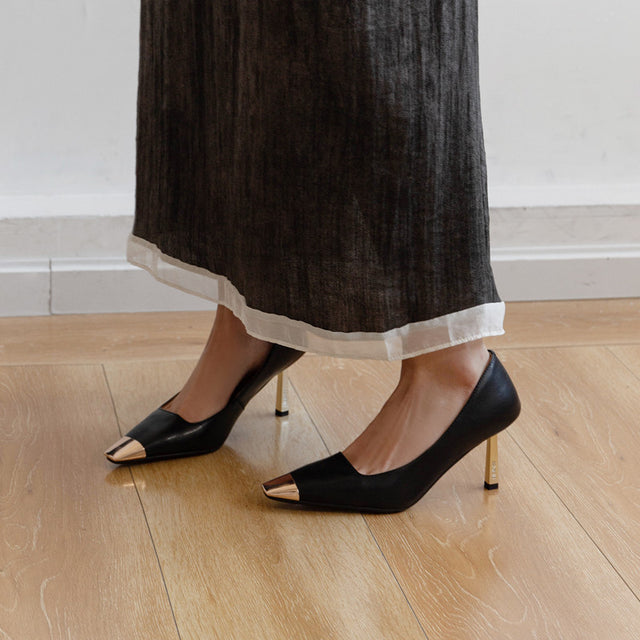 Exoticade CrocoGlam Square Toe Metal Pumps