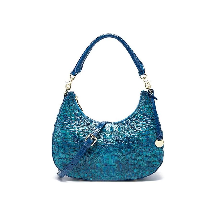 Convertible Executive Leather Bag in Crocodile Print Violet Blue
