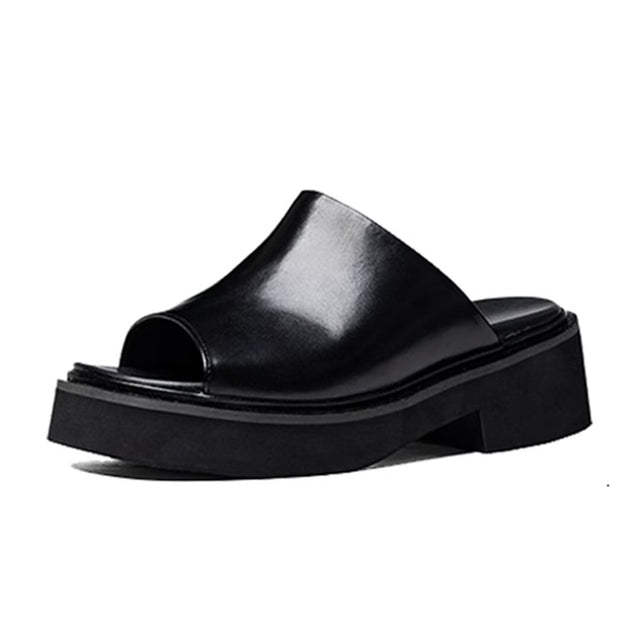 Classic Round Toe Leather Slippers