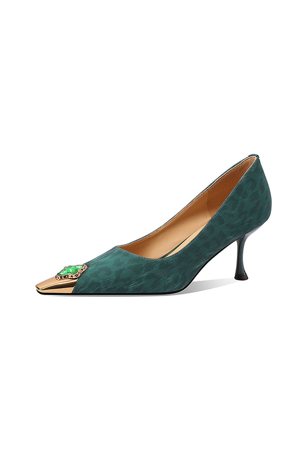 Viprano Glam Square Toe Metal Heel Pumps