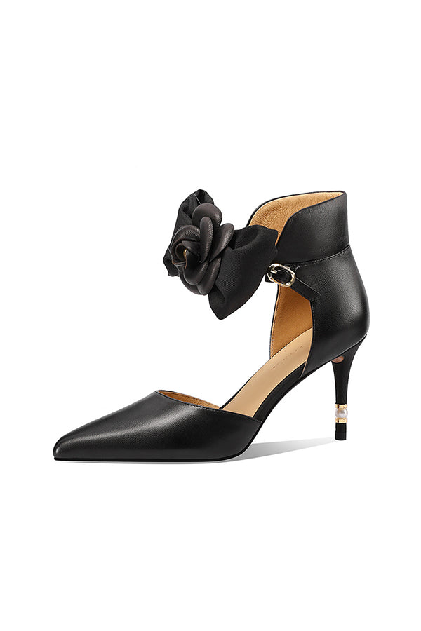 Serpatura Chic Cow Leather Flower Slingbacks