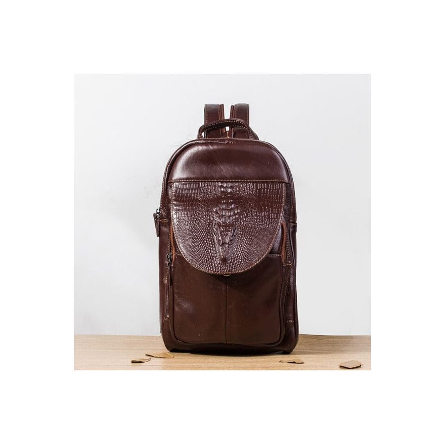 Mens Brown exotic leather shoulder bag