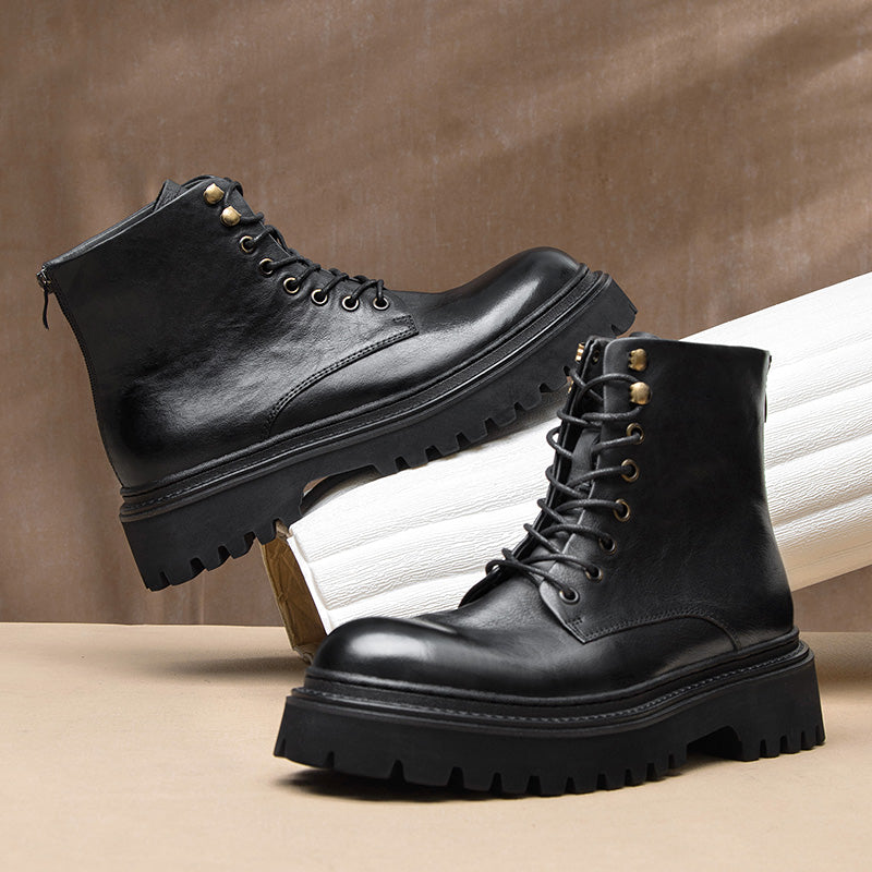 ClassicCow Leather Lace-Up Luxury Ankle Boots