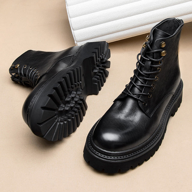 ClassicCow Leather Lace-Up Luxury Ankle Boots