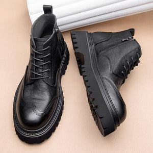 ClassicCow Leather Lace-Up Luxury Ankle Boots