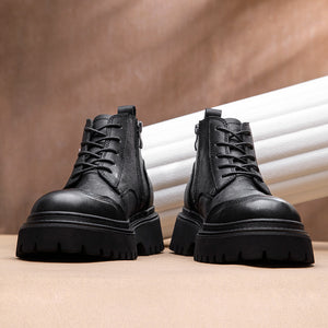 ClassicCow Leather Lace-Up Luxury Ankle Boots