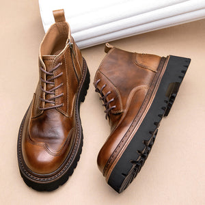 ClassicCow Leather Lace-Up Luxury Ankle Boots