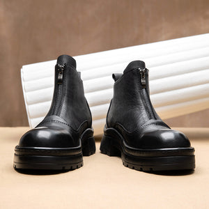 ClassicCow Leather Zip Luxury Ankle Boots