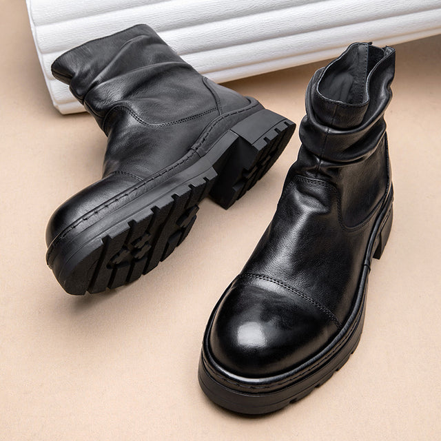 ClassicCow Leather Zip Luxury Ankle Boots