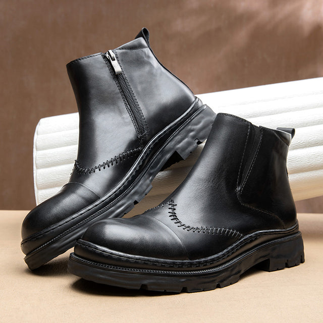 ClassicCow Leather Slip On Luxury Ankle Boots