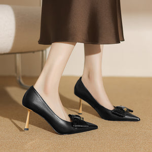 Chic Embossed Pointed Toe Slip-on Pumps