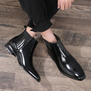 Luxe Serpent Leather Round Toe Chelsea Boots