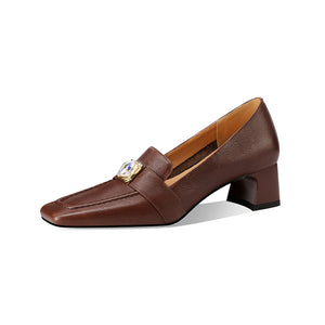 Chic LeatherLux Square Toe Low-med Heels