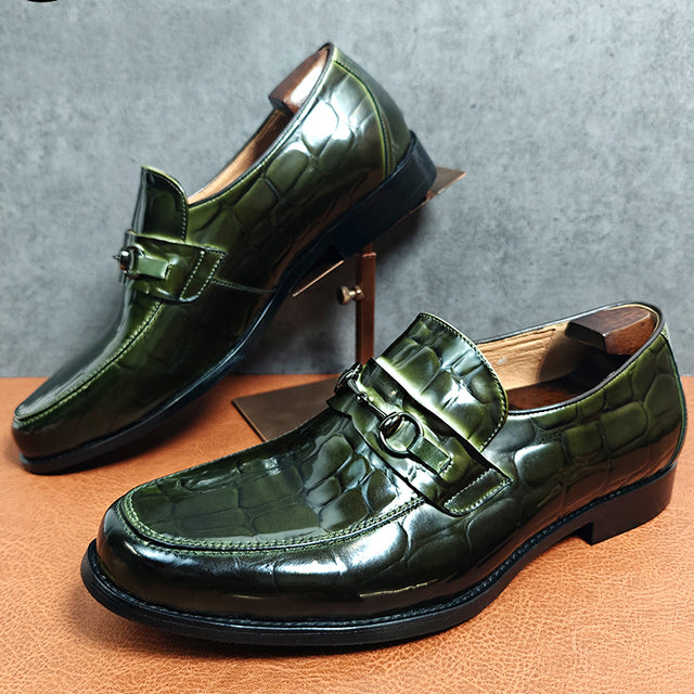 Exotic CrocLeather Metal Toe Slip-On Loafers