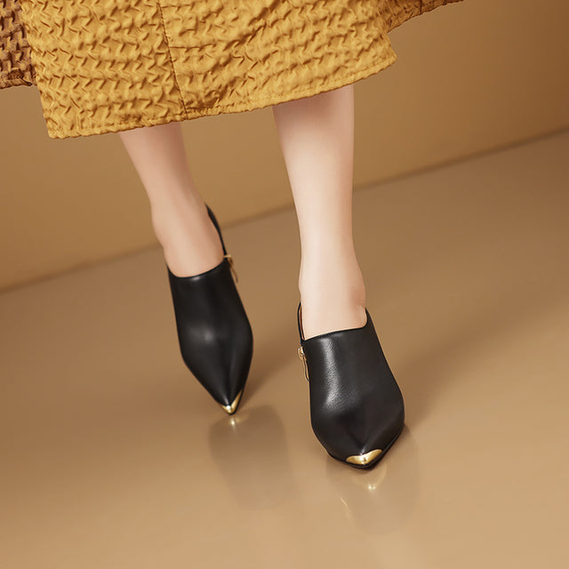 Chic Leather Pointed Toe Slip-on Pumps