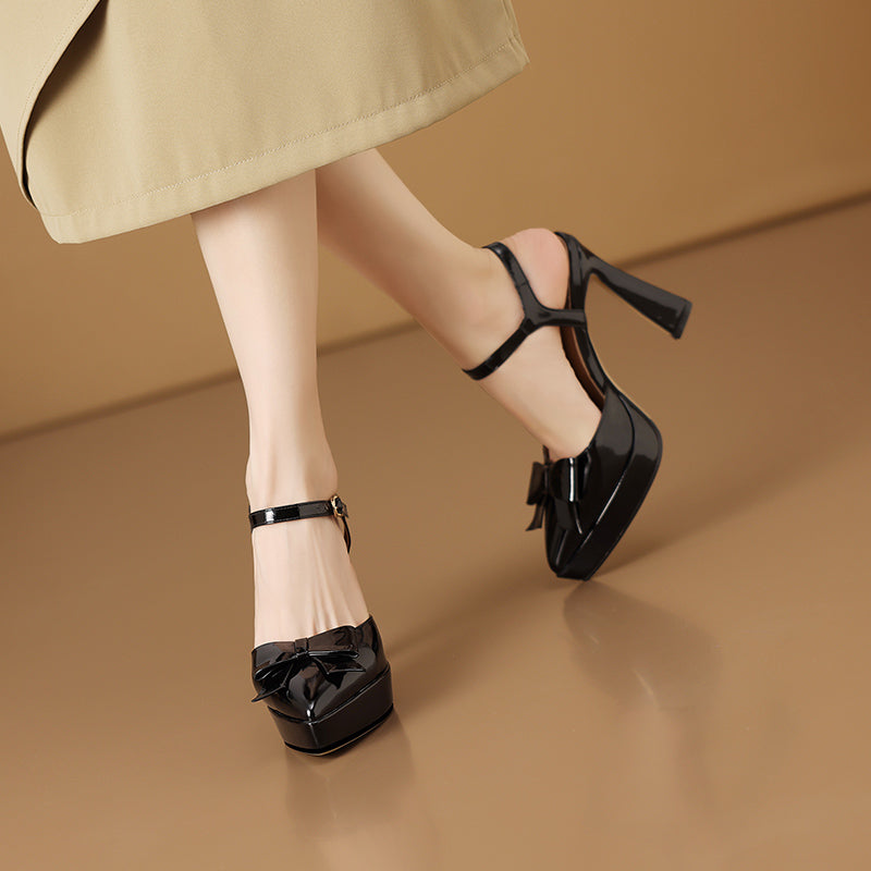 LuxeLeather Chic Buckle Strap Platform Heel Pumps