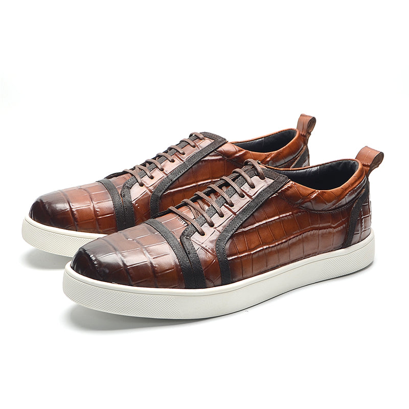 CrocLeather Chic Lace-up Casual Shoes