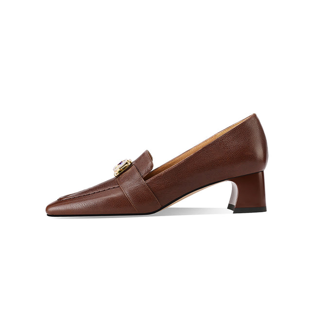 Chic LeatherLux Square Toe Low-med Heels