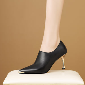 Chic Leather Pointed Toe Slip-on Pumps