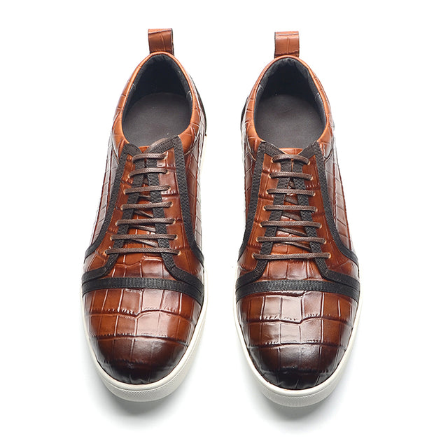 CrocLeather Chic Lace-up Casual Shoes