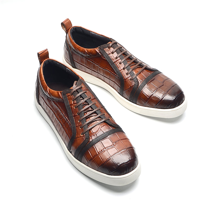 CrocLeather Chic Lace-up Casual Shoes