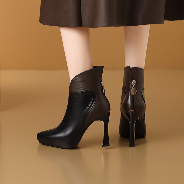 AlliChic Pointed Toe Platform Heel Ankle Boots