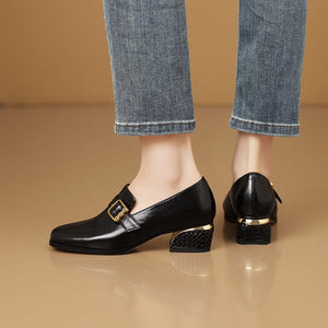 Chic LeatherLux Square Toe Low-med Heels