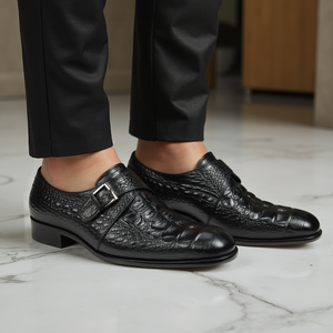 CrocoChic Leather Embossed Monkstrap Dress Shoes