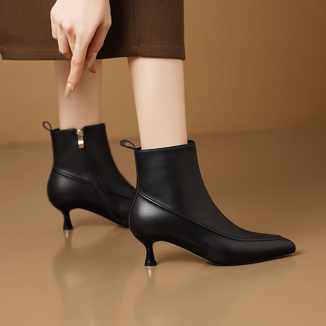 Chic Leather Pointed Toe Zip High Heel Boots