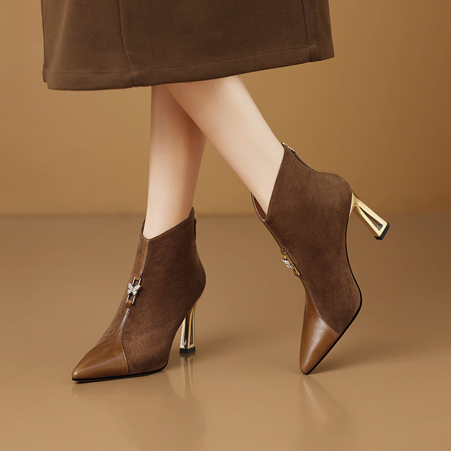 Chic Suede Pointed Toe Zip High Heel Boots