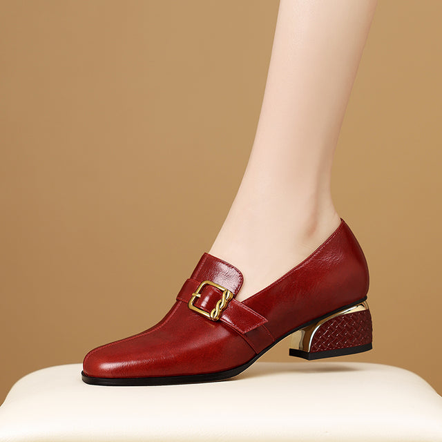 Chic LeatherLux Square Toe Low-med Heels