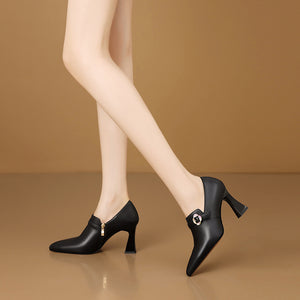 Chic LeatherLux Pointed Toe Thick Heels