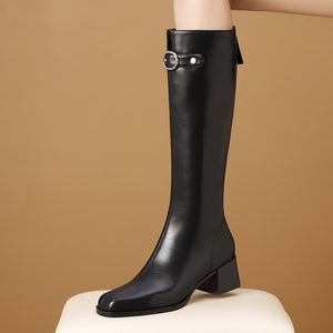 LeatherLux Chic Round Toe Winter Boots