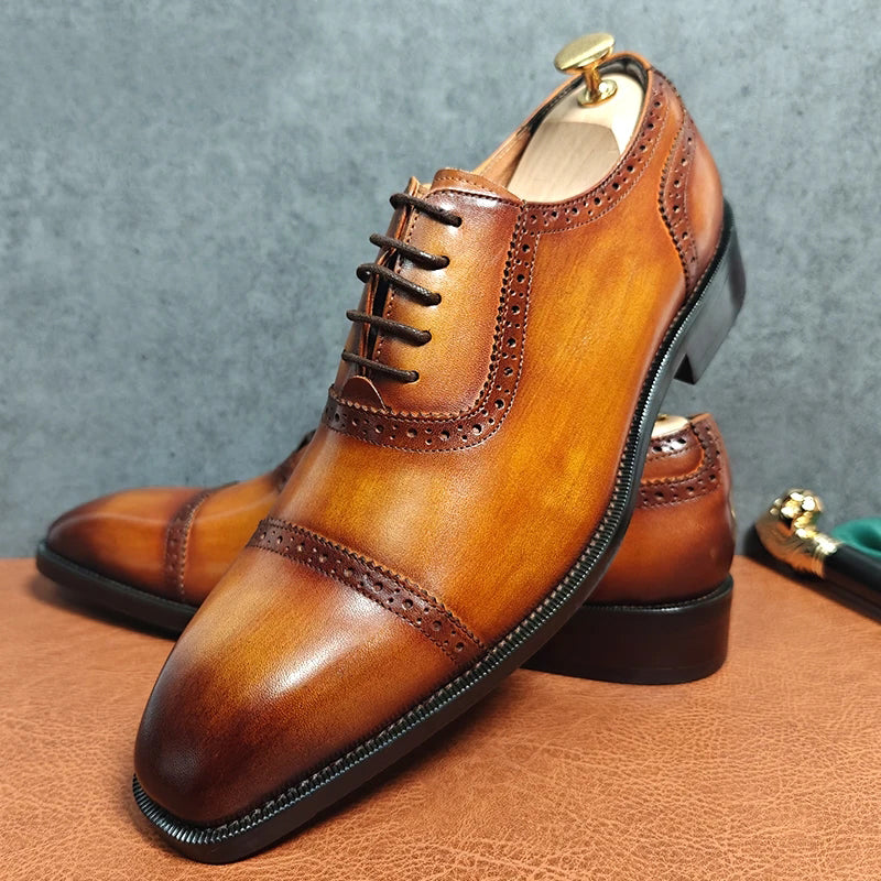 LeatherLux Round-Toe Genuine Elegance Dress Shoes