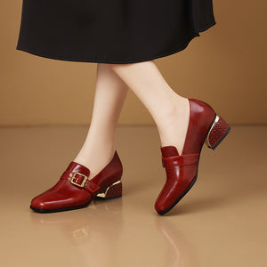 Chic LeatherLux Square Toe Low-med Heels