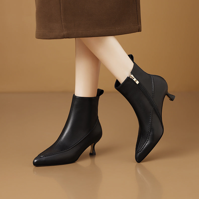 Chic Leather Pointed Toe Zip High Heel Boots