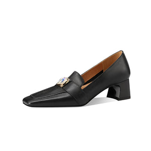 Chic LeatherLux Square Toe Low-med Heels