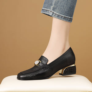 Chic LeatherLux Square Toe Low-med Heels