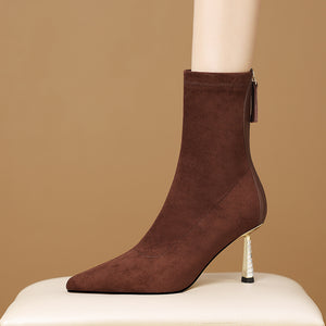 Chic Suede Pointed Toe Zip High Heel Boots