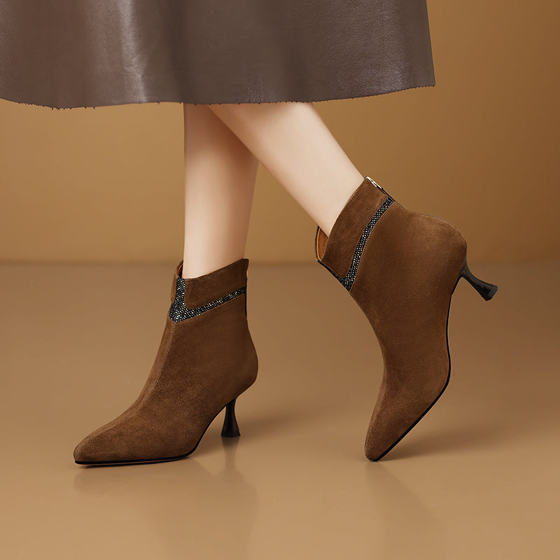 Chic Suede Pointed Toe Zip High Heel Boots