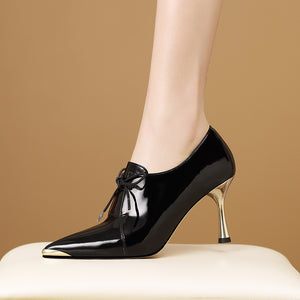 Chic Leather Pointed Toe Slip-on Pumps