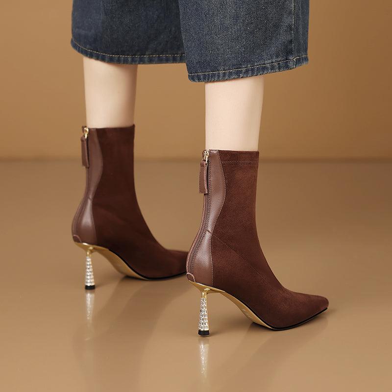 Chic Suede Pointed Toe Zip High Heel Boots